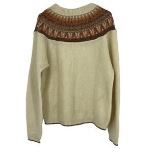 Vintage 60s 70s Mohair Wool Sweater Towncraft Large Fair Isle Icelandic Cream